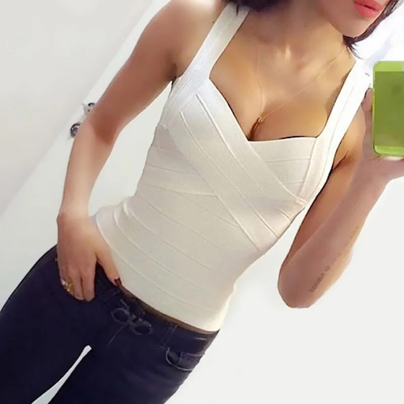 Sexy Elastic Spaghetti Strap Bandage Top Women Bodycon Summer Sheath Tank Tops
