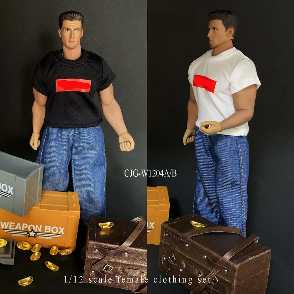 

1/12 Male Soldier Doll Clothes Black/White Letters Printed T-shirt Jeans Suitable for TBL DAM 6 inch Action Figures Body