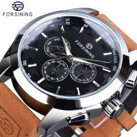 forsining 3 dial automatic watch mens mechanical watches black calendar display clock fashion luminous male wristwatches reloj
