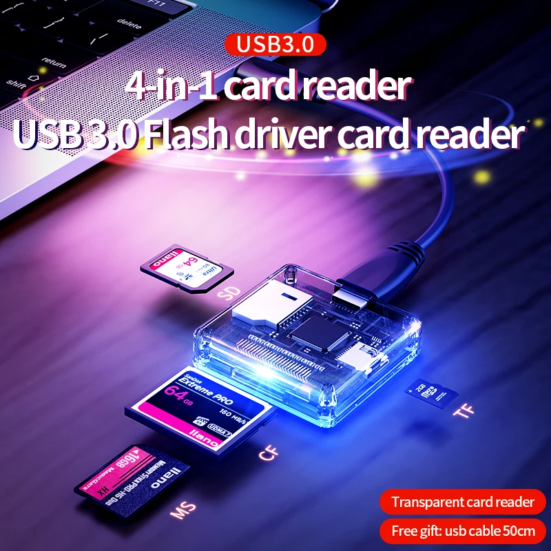 4 в 1 многофункциональная USB 3,0 кард-ридер с флэш-накопитель-устройство чтения карт памяти для USB3.0/SD/TF/MS/CF карт чтения Антистатическая карта флэш-карты
