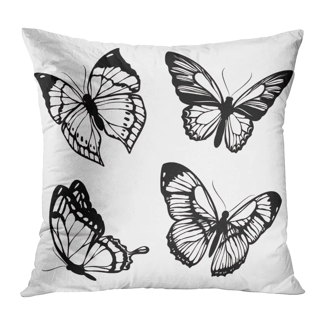 

Animals Throw Pillow Cushion Cover Black Butterflies Soft Velvet Square Cushion Couch Cover Pillowcase For Sofa Chair Bedroom