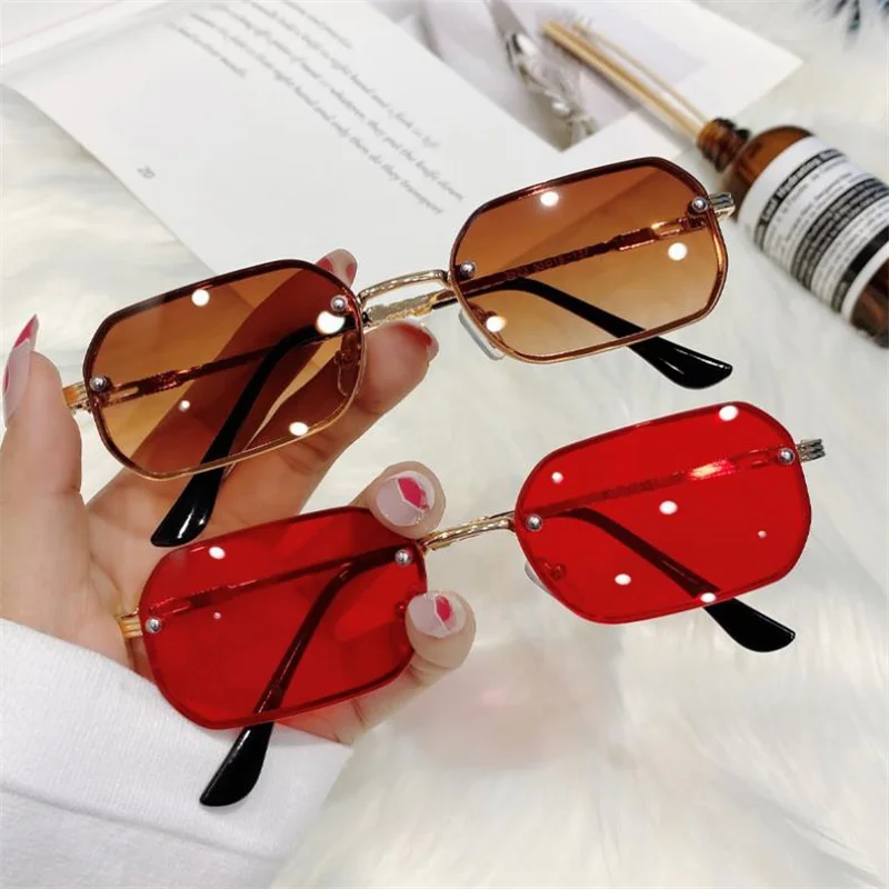 

Brand Designer Sunglasses Rimless Sun Glasse Small Frame Goggles Anti-UV Spectacles Personality Temples Eyeglasses Adumbral A++