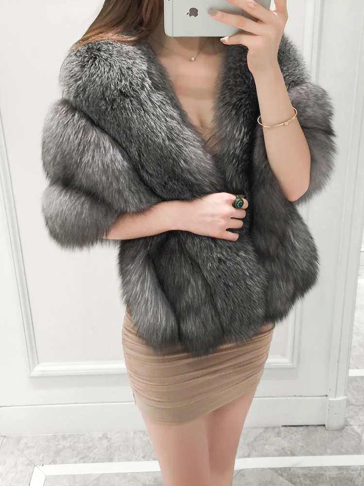 Real Fox Fur Shawl poncho stole with tassels shrug cape robe tippet wrap with raccoon fur collar women