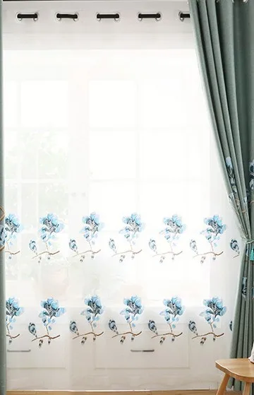 Blue 1pc Tulle Роскошная элегантная вышитая льняная занавеска s для гостиной Европейская затеняющая Толстая занавеска для спальни оконные обработки AW-49 - Цвет: Blue 1pc Tulle