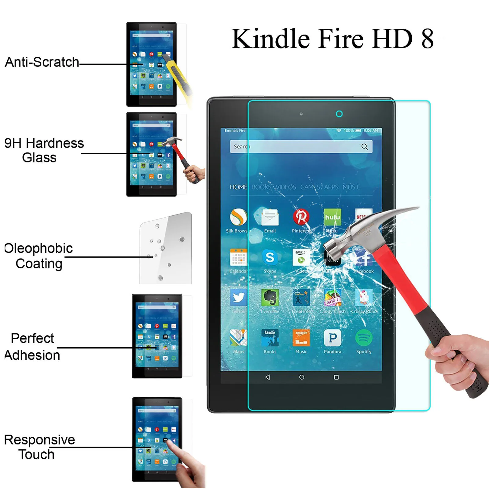 1 шт. Fire HD 8 Закаленное стекло пленка для экрана из настоящего закаленного стекла