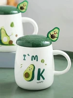 resistant mug cups 420ml funny avocado coffee cup eat with lid spoon ceramic cute mug kids office home drinkware gift