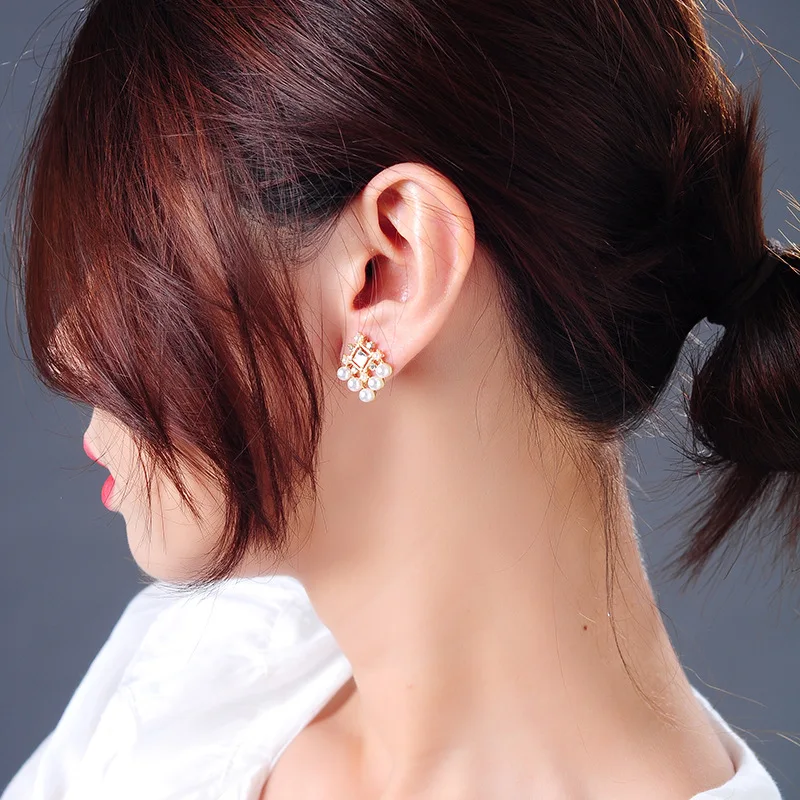 Стильные серьги-гвоздики для женщин новый сладкий позолоченный металл Кристалл