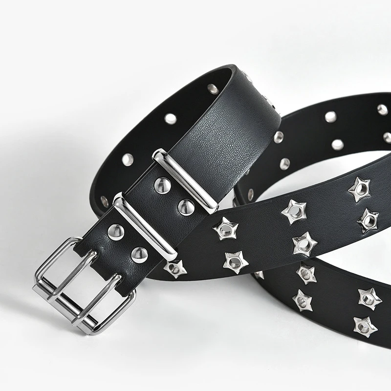 

Halloween Women Punk Belts Brand Leather Women Grommet Belt Double Pin Buckle Female Belt for Jeans cintos