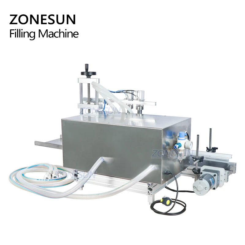 

ZONESUN 20L Pneumatic Desktop Automatic 2 Nozzles Gel Laundry Detergent Soya Milk Juice Beverage Bottle Filling Machine