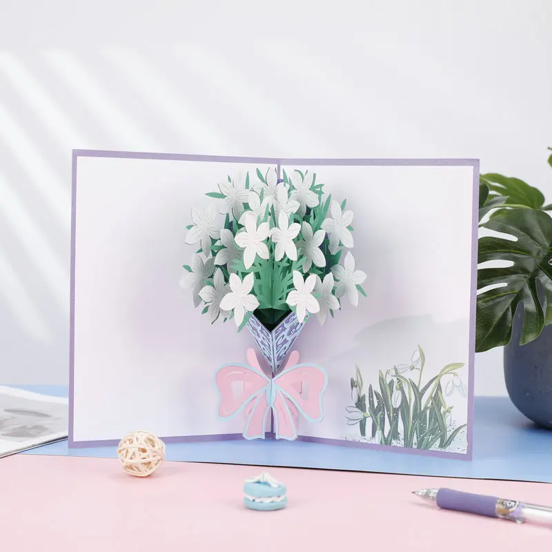 

3D Pop UP Happy Birthday Greeting Invitation Cards Laser Cut Rose Flower Card Wedding Celebration Miniatures Postcard