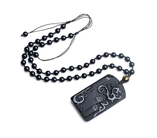 

Natural Black Obsidian Dragon Pendant Beads Necklace Fashion Charm Jewellery Hand-Carved Lucky Amulet Gifts for Her Women Men
