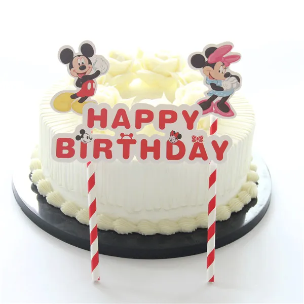 mickey minnie 1 Набор «С Днем Рождения» Микки Маус мультфильм торт Топпер кекс флаг бумаги соломинки Беби-Шауэр выпечка торта ко дню рождения вечерние украшения - Цвет: mickey minnie