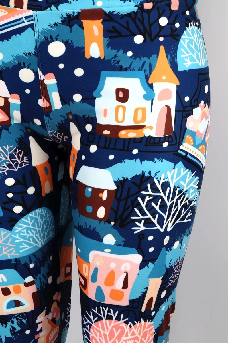 

New 230gsm buttery super soft sexy fitness pants stretch good quality mom and daughter snowy village leggings