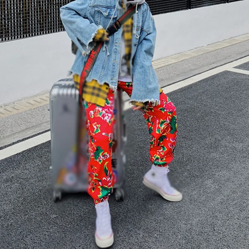 Брюки с большим цветком для мужчин и женщин модная уличная одежда в стиле хип-хоп