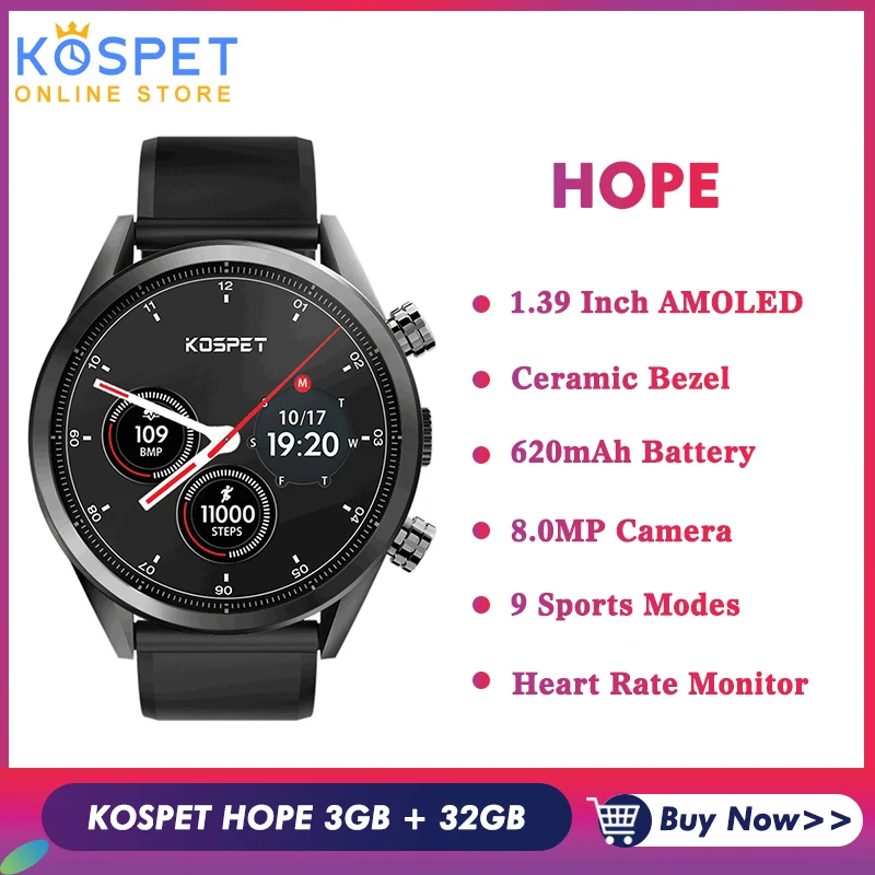 KOSPET HOPE 3 ГБ 32 ГБ Android7.1.1 4G 8.0MP 1,3" умные часы для мужчин 620 мАч IP67 водонепроницаемые керамические Смарт-часы телефон для IOS Android