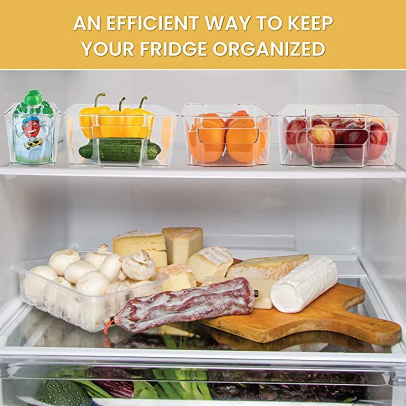 

Fridge Organizer Storage Bins (4Pcs) Stackable Freezer & Refrigerator Organizer Container for Kitchen, Pantry, Drawer