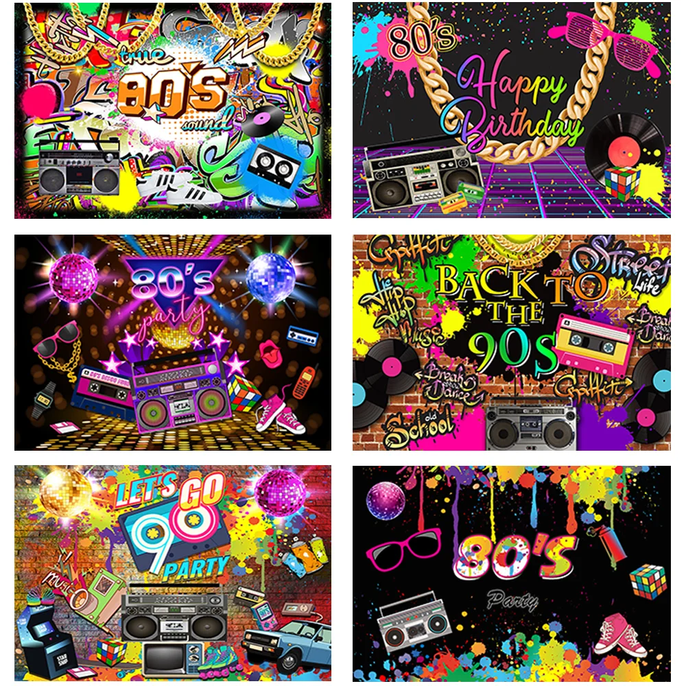 

Mocsicka Back to The 80s Birthday Party Backdrop Hip Hop Rock Punk Music Disco Birthday Photo Background Birthday Party Decor