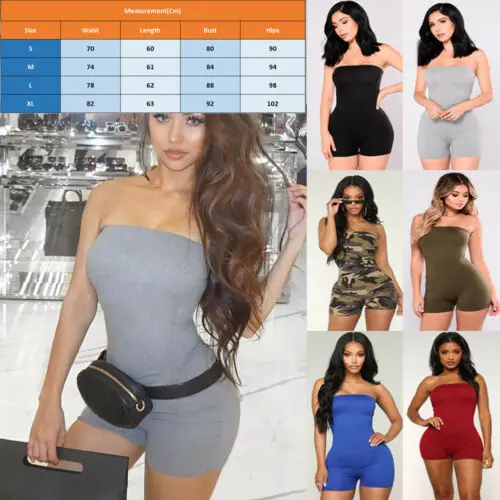 

Women Casual Sleeveless Bodycon Romper Jumpsuit Summer Clubwear Playsuit Off Shoulder Strapless Camouflage Short Pants Rompers