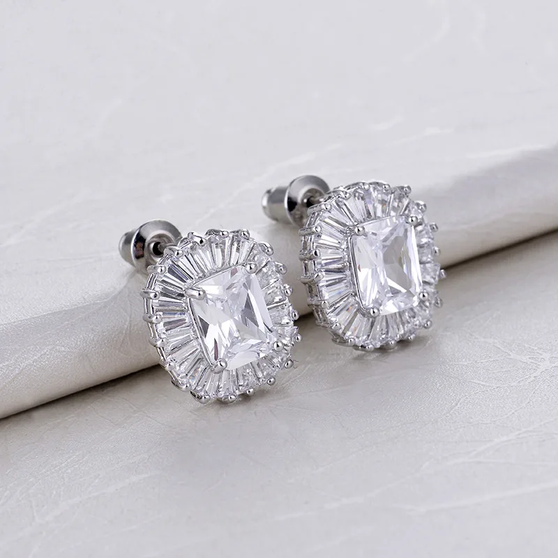 2017 office Caeeer Princess Cut Yellow pink Zircon Earring Stud with AAA Grade Micro Paved CZ Luxury for Women | Украшения и