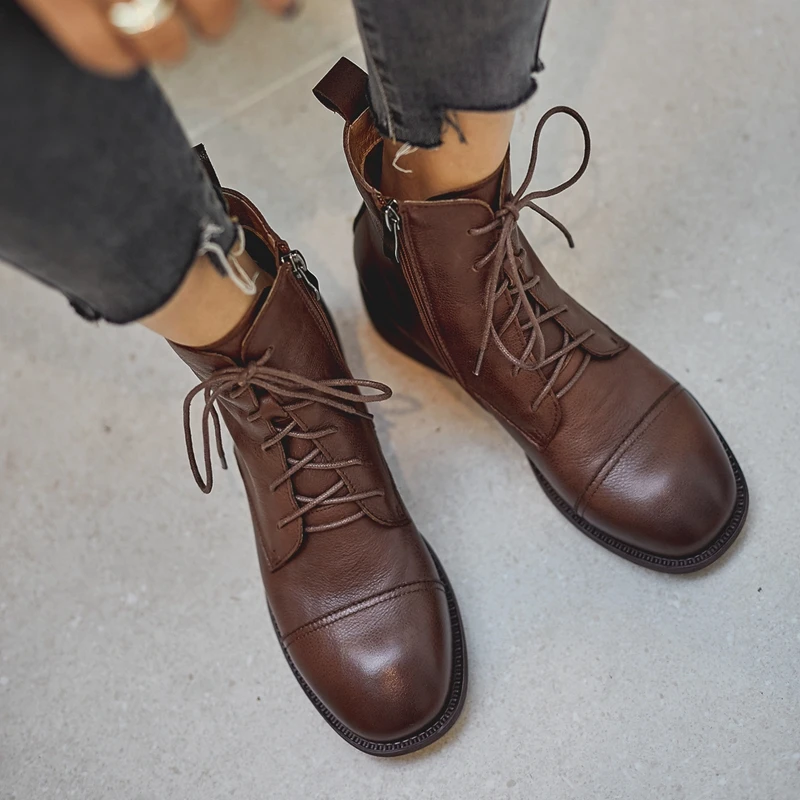 

Women ankle boots cowhide upper shoes autumn winter velvet shoes ladies boots Fashion all-match classic stitching ankle boots