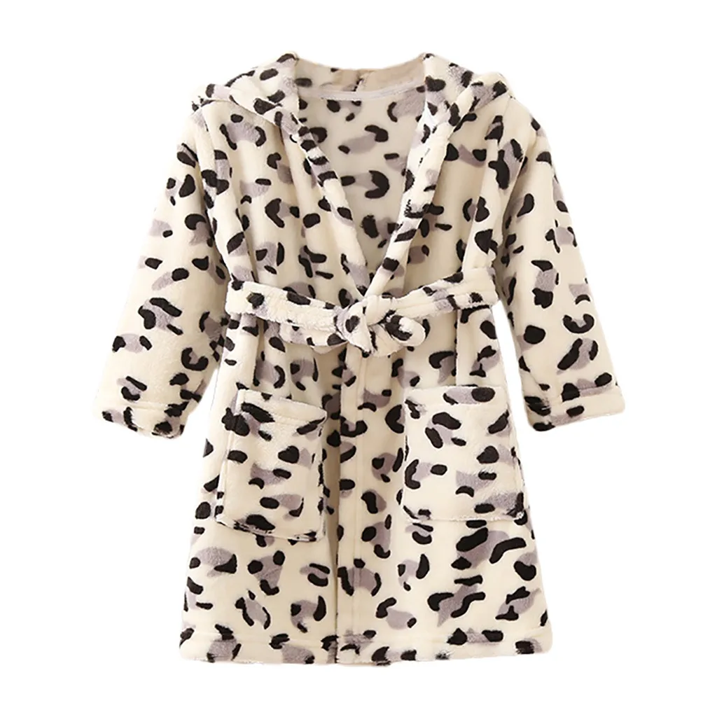 Теплый фланелевый Халат с длинными рукавами и леопардовым принтом для