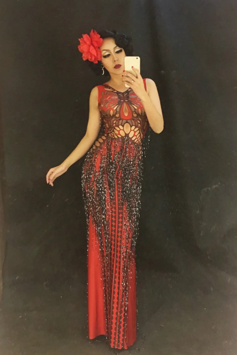 

Red Butterfly Black Tassel Women Sexy Skirt Christmas Dj Nightclub Party Performance Stage Wear Costume Sparkling Costumes