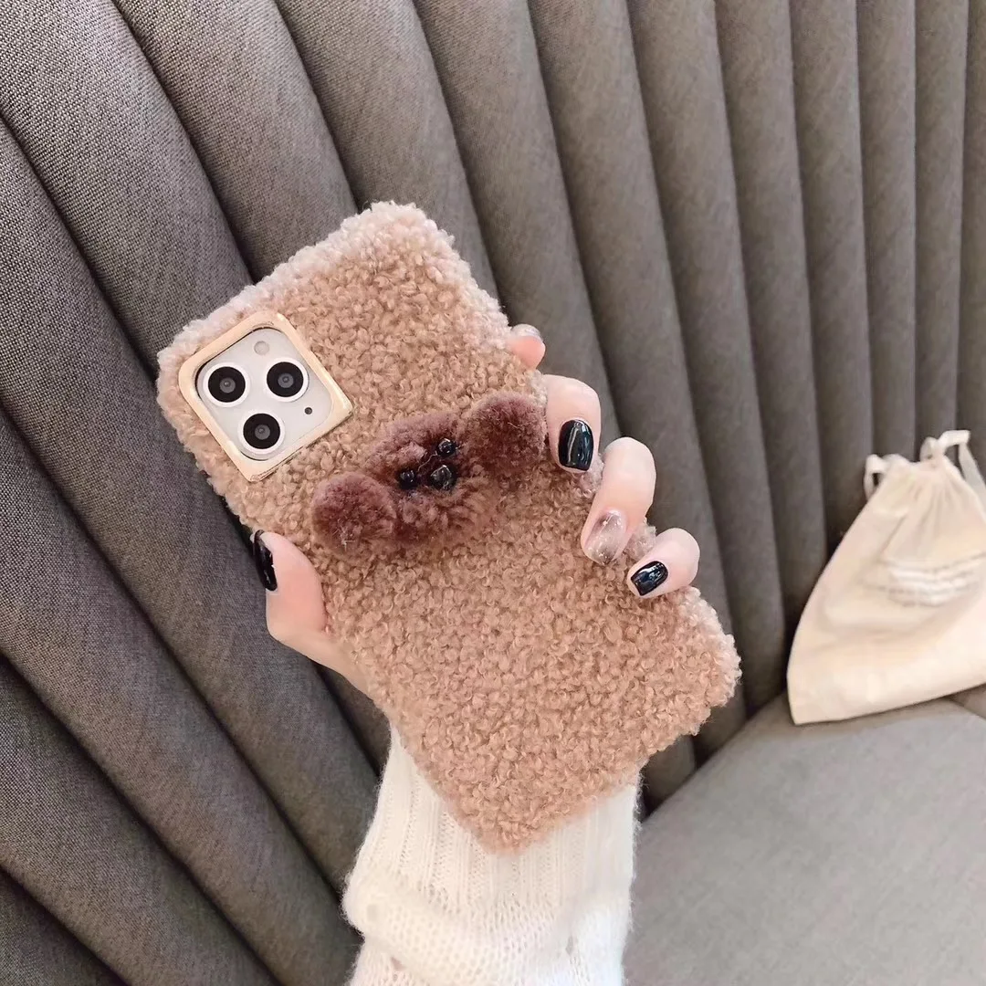 Cute Teddy Case for IPhone 11 Pro Max Merry Christmas Plush Cover XR X XS 6 6S 7 8 Plus Fuzzy Dog |