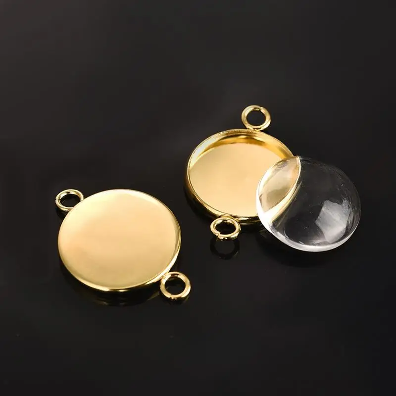 20 штук Золотое округлое Стекло основа для установки кабошона Нержавеющая сталь