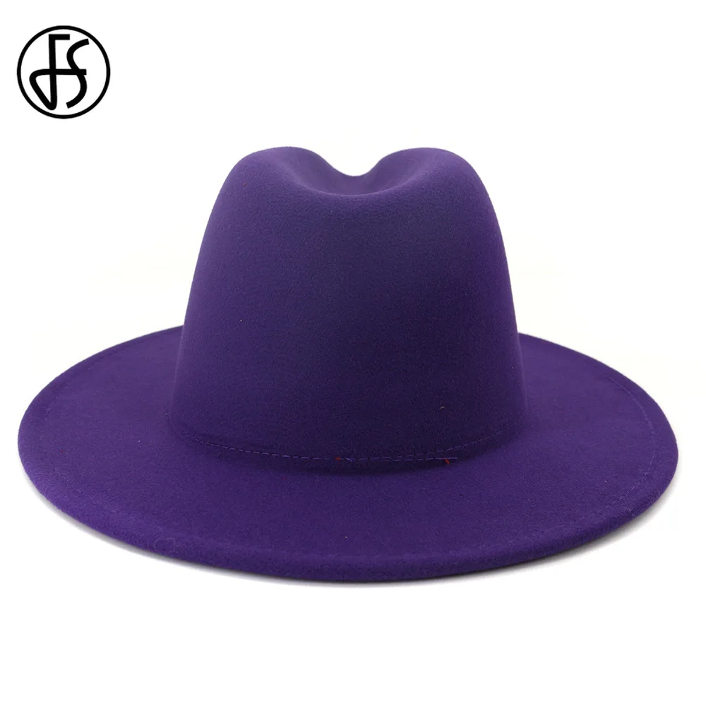 Женская фетровая шляпа FS винтажная с широкими полями фиолетового и оранжевого
