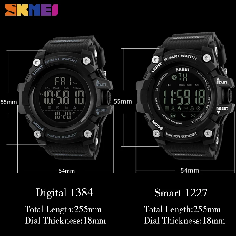 

SKMEI Outdoor Sport Smart Watch Men Bluetooth Multifunction Fitness Watches 5Bar Waterproof Digital Watch reloj hombre 1227/1384