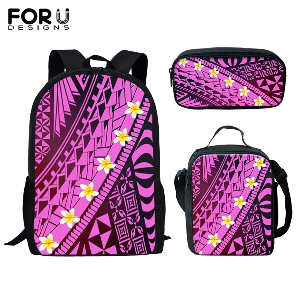 

FORUDESIGNS School Bags for Girls Polynesian Plumeria Floral 3D Print Backpacks College School Bag Shoulder Casual Daypack