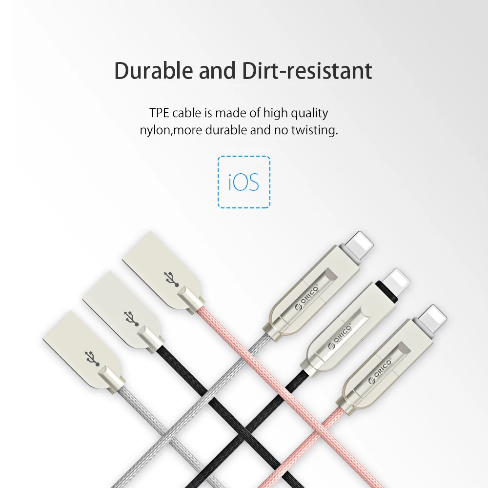 ORICO MLS Lighting Micro USB 2 in 1 Cable 2.4A Max Fast Charger Adapter For iphone ipad Samsung Xiaomi Huawei|Кабели для мобильных