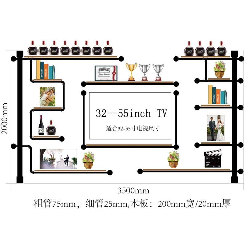 

Antique Design Wine Rack Made Of Pine Wood And Iron Pipe\\\\\\\\Audio Shelf rack Home Media Component Shelf Rack TV Cabinet