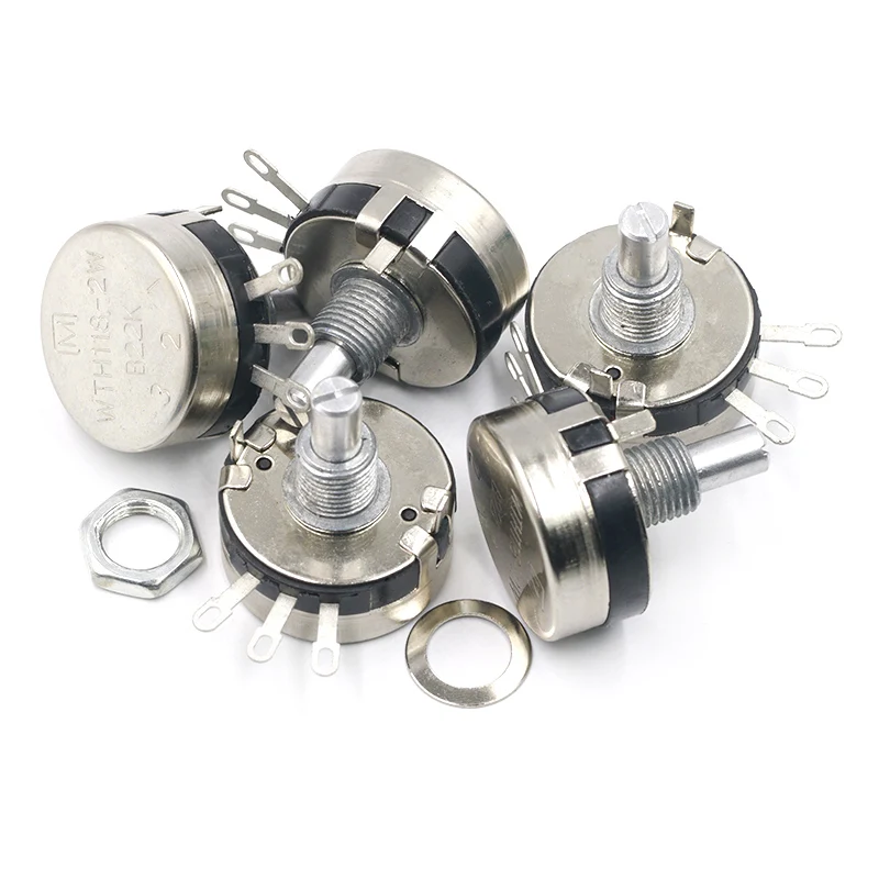 

5PCS WTH118 2W 1A Potentiometer 1M ohm WTH118-2W Round Shaft Carbon Rotary Taper Potentiometer