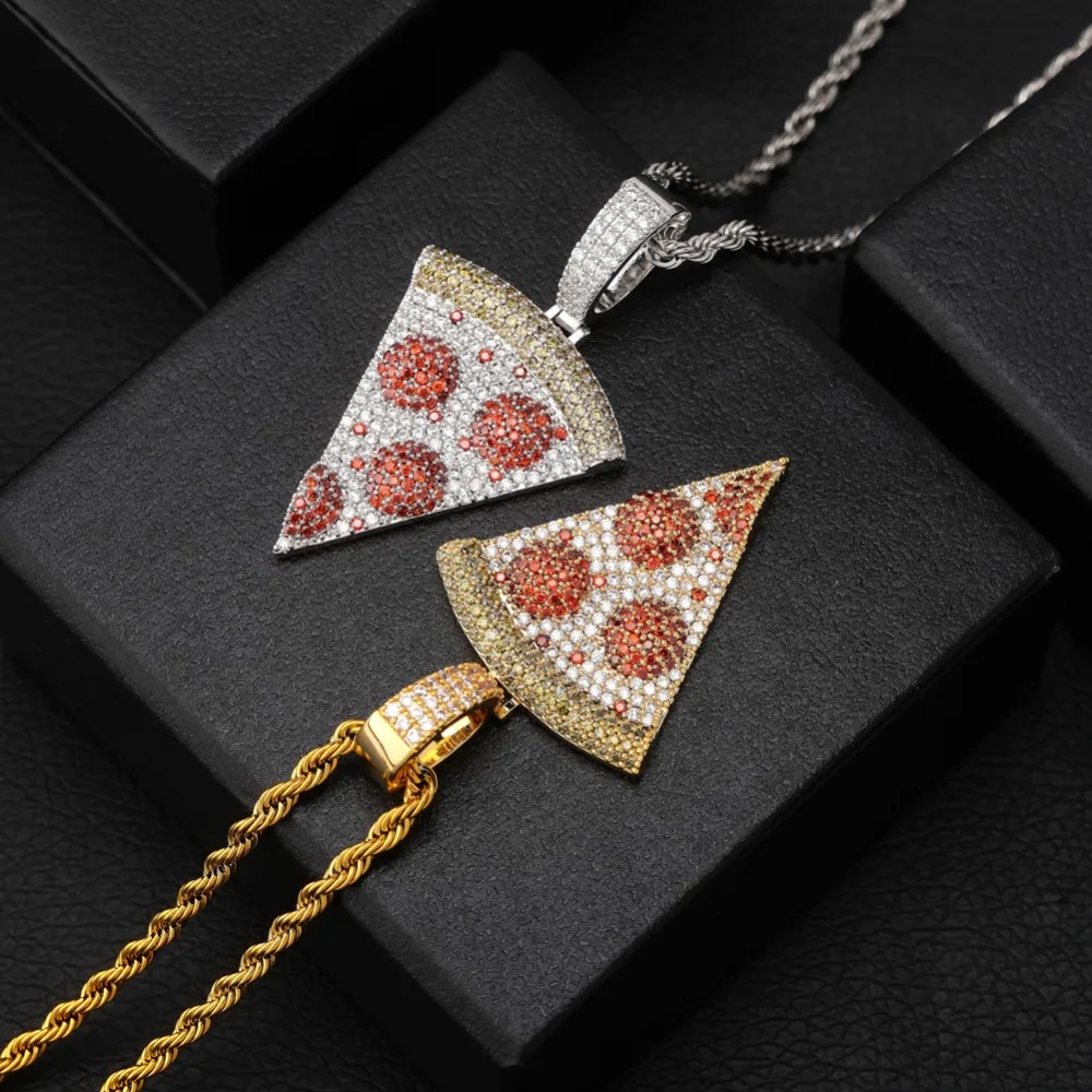 TOPGRILLZ Iced Out пиццы кулон и ожерелье медный Золотой Серебряный цвет микро украшенное кубическими камнями Циркон хип хоп ювелирные изделия подарок для мужчин