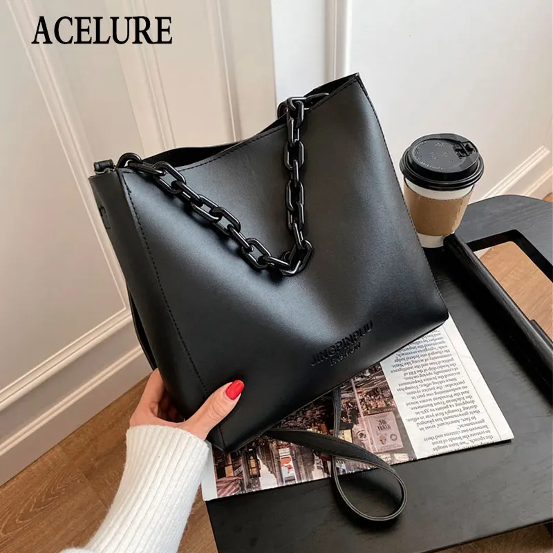 

ACELURE High Capacity Soft PU Leather Bucket Bags Women Simple Style Fashion Crossbody Bag Elegant Ladies Shopping Handbag Purse