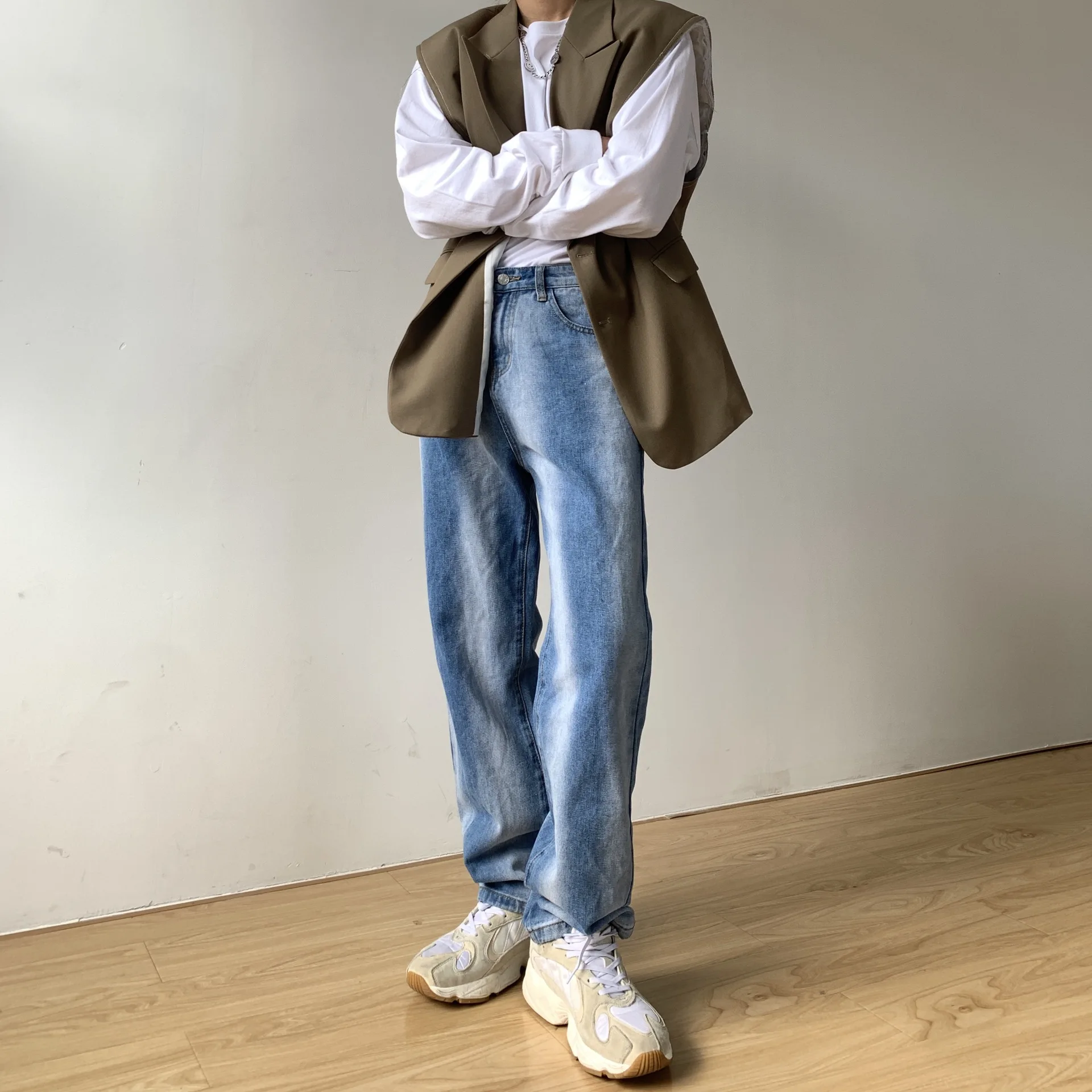 Cool Gradient Men's Jeans Korean Style Loose Straight Wide Leg Pants Couple's Pants Fashion Blue Gray Black Straight Leg Jeans