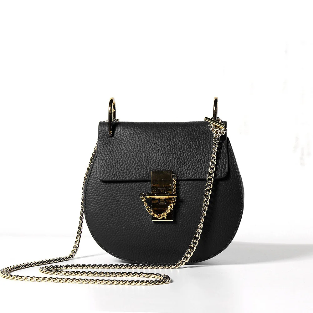 Сумка на плечо женская с кольцом и металлическим модная сумочка из натуральной