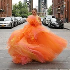 Привлекательные разноцветные тюлевые длинные платья для выпускного вечера бальное платье без бретелек Пышное Платье для фотосессии с оборками оранжевые тюлевые официальные платья для выпускного вечера