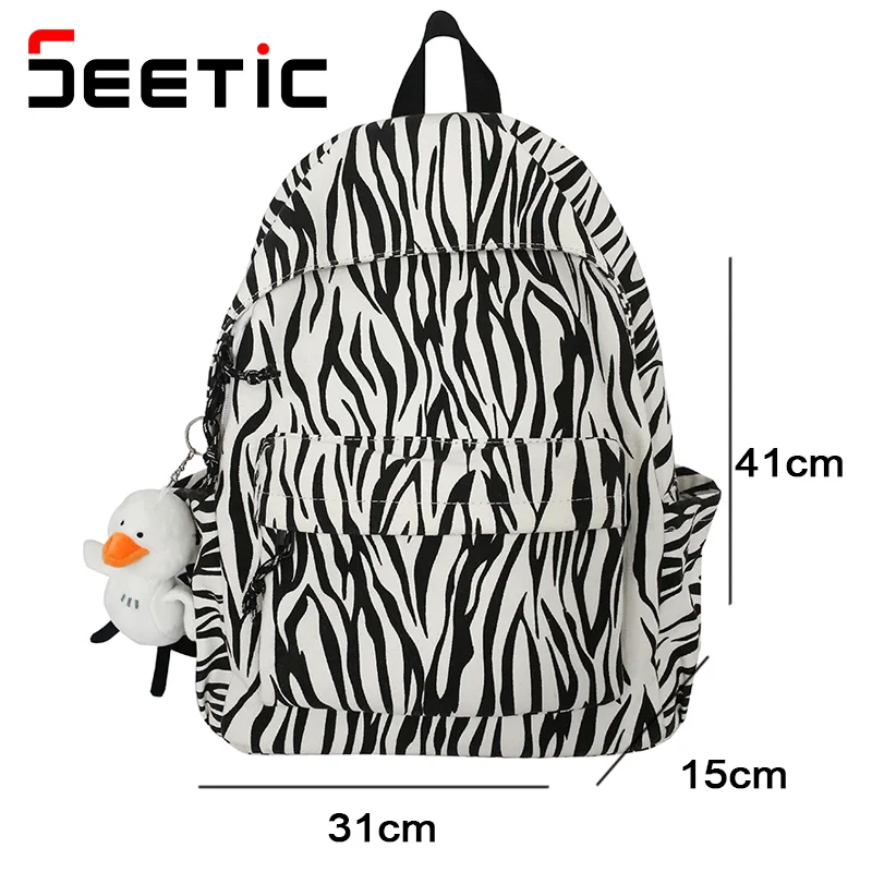 

SEETIC Casual Canvas Backpack Female High Capacity Women Shoulder Bag Kawaii School Bag For Girl High Quality Ladies Travel Bag