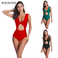 2020 new sexy front cutout swimsuit women solid color one piece suit high back cut swimwear s 2xl girl twist beachwear monokini