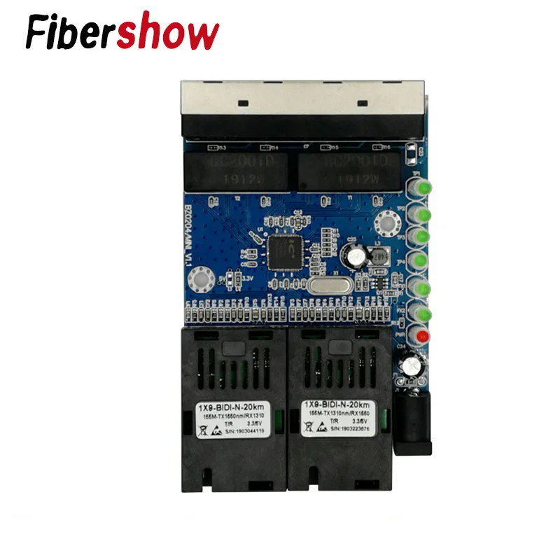 Оптоволоконный переключатель Ethernet 4 RJ45 2 SC оптический медиа конвертер одномодовый волоконно-оптический Порты и разъёмы PCB 10/100 м