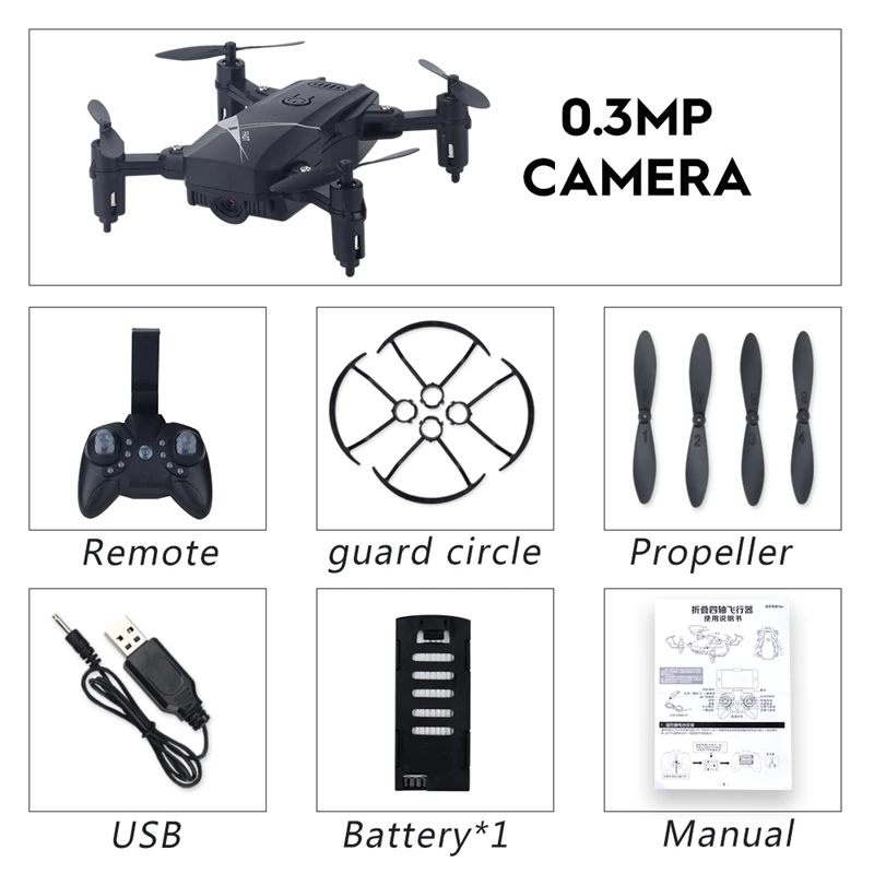 Black 0.3MP Camera Мальчик Минни Квадрокоптер Дрон мини-Дрон камера RC вертолет мини-Дрон с камерой складной Дрон HD дроны детские игрушки - Color: Black 0.3MP Camera