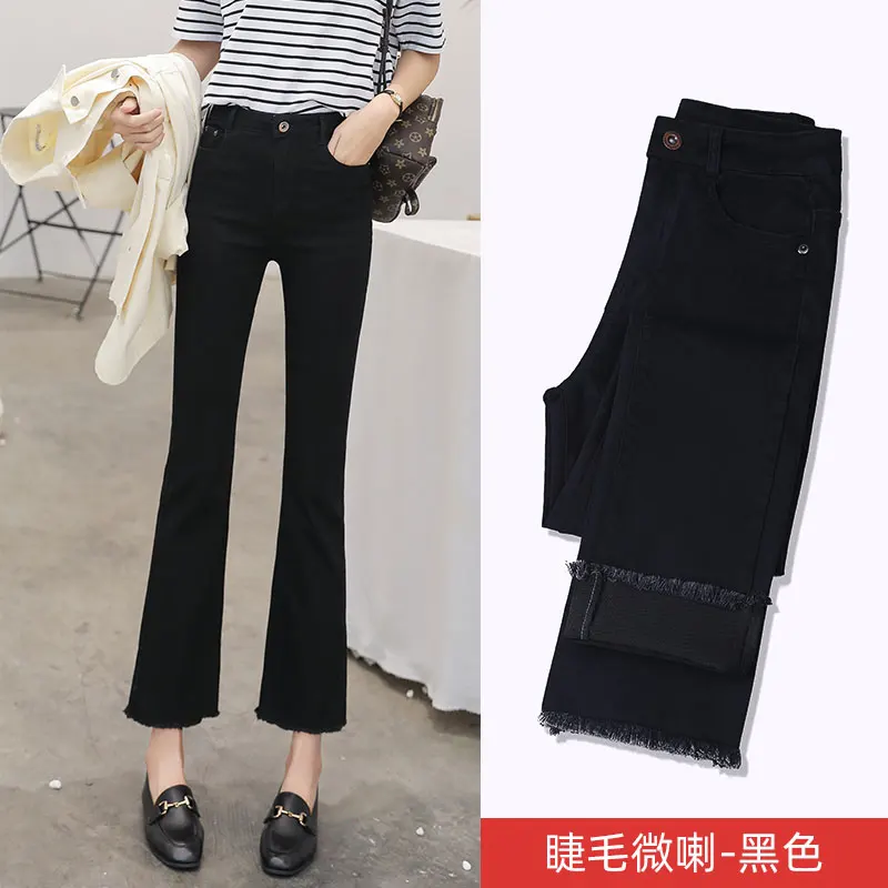 jeans woman mom high waist stretch women jean femme streetwear ripped for denim black blue fleece warm skinny | Женская одежда