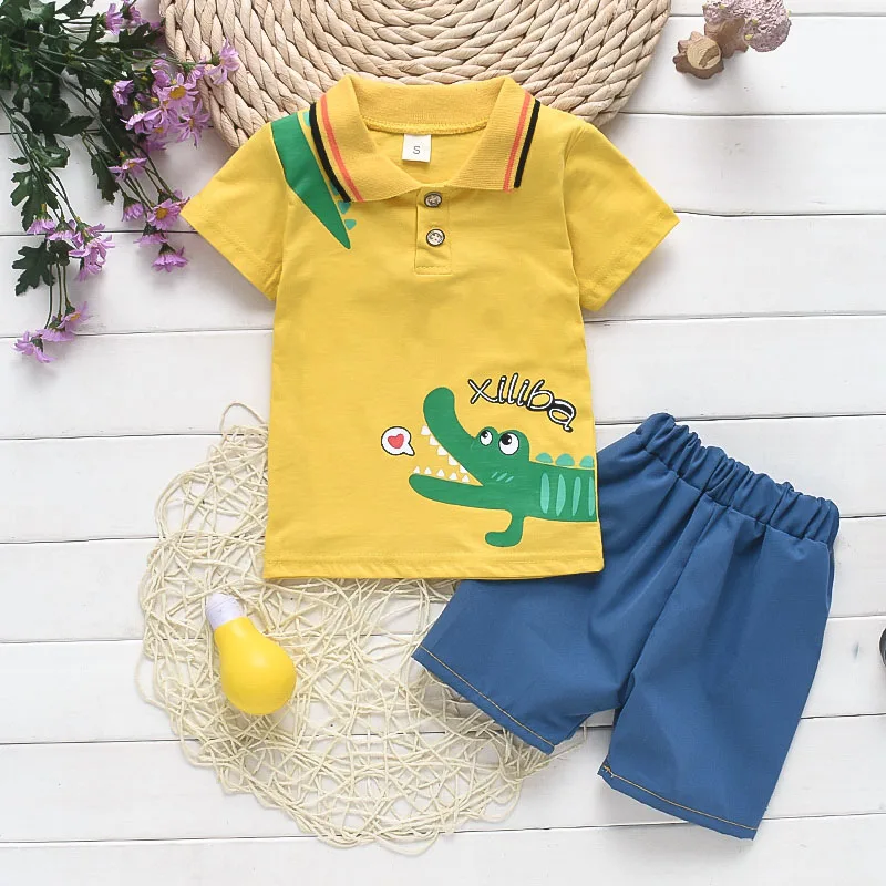 BibiCola summer baby boys clothing sets 2PCS cotton carton short sleeved+strap pants tracksuit clothes casual set |