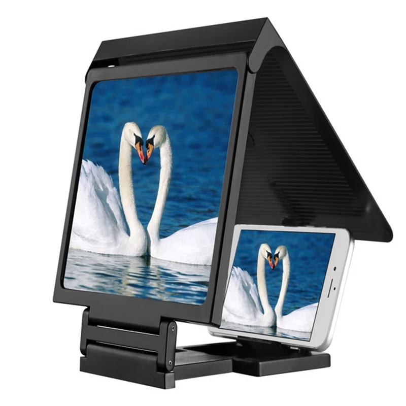 Mobile Phone Screen Magnifier 3D Video High-Definition Magnifier Multifunctional Mobile Phone Holder Magnifier Black