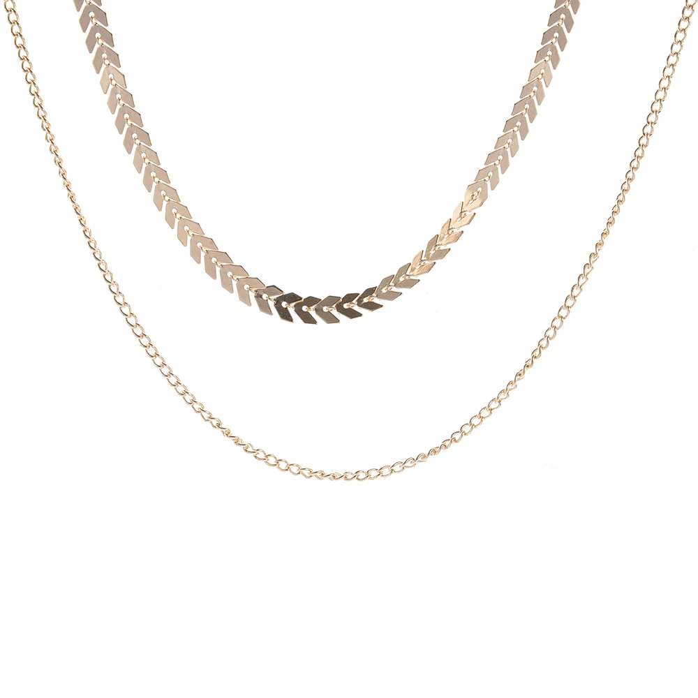 Gargantilla de cadena cheuron dos collares con capas joyeria espina pescado|Цепочки| |