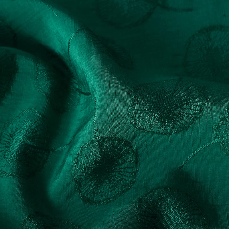 Хлопковая и льняная винтажная жаккардовая зеленая ткань Одуванчик Весенняя