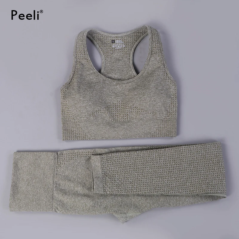 Комплект для йоги Peeli женщин одежда фитнеса комплект тренажерного зала бесшовные