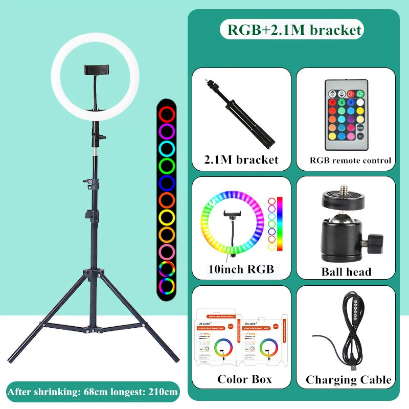 

10 дюймов видео Rgb светильник 16 Цвета цветная (Rgb), кольцевая лампа для телефона с пультом дистанционного Камера Студия Большой светильник СИД...